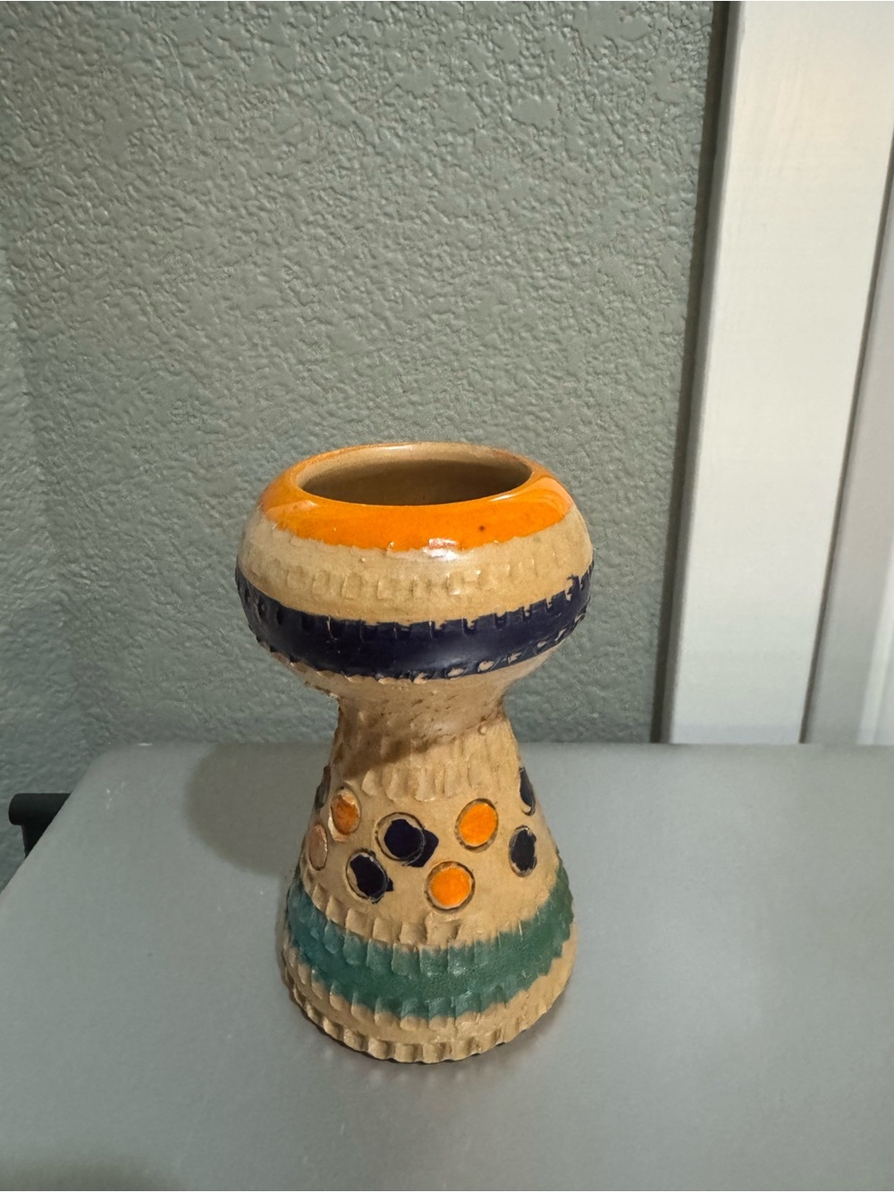 Handmade Ceramic Bud Vase with Orange Accent